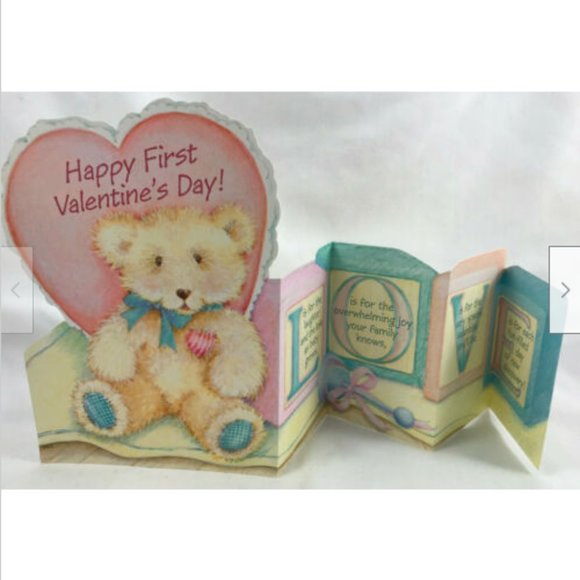 Vtg Hallmark 1st Valentine's Day Die-Cut Fold Out Greeting Card MLC Teddy LOVE - Picture 1 of 3